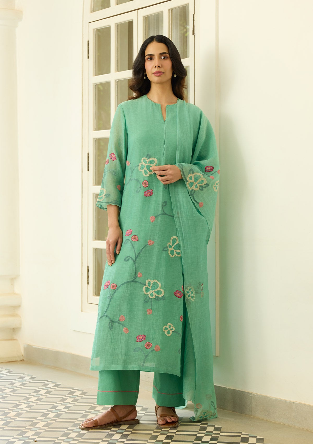 Mint Applique Kurta Set