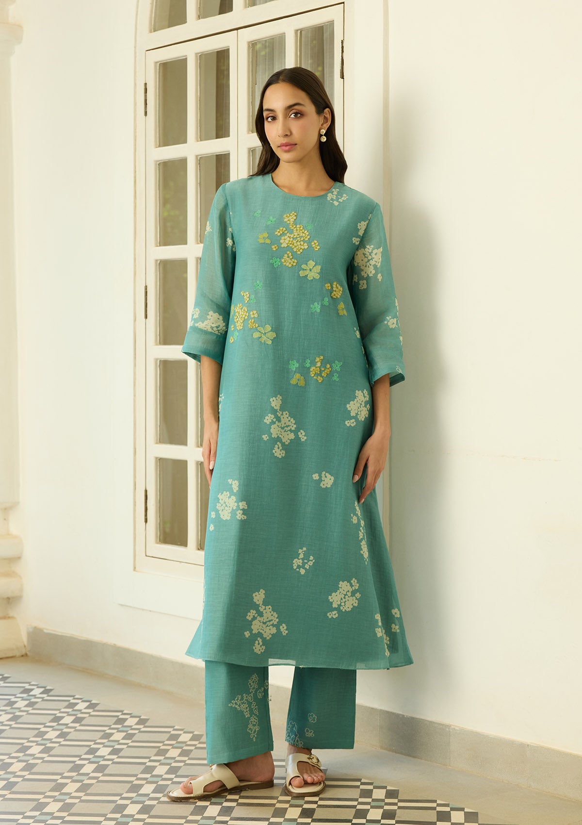 Aqua Floral Applique Co-ord Set