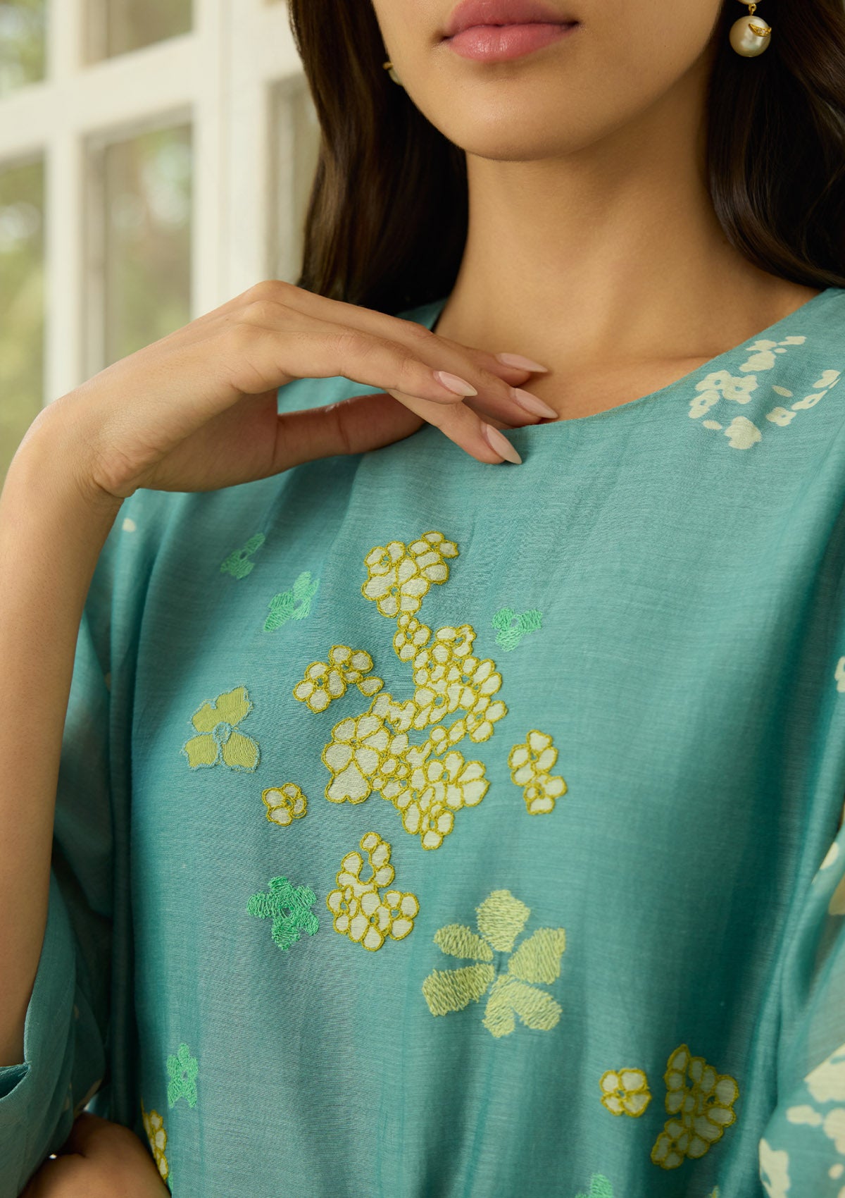 Aqua Floral Applique Co-ord Set