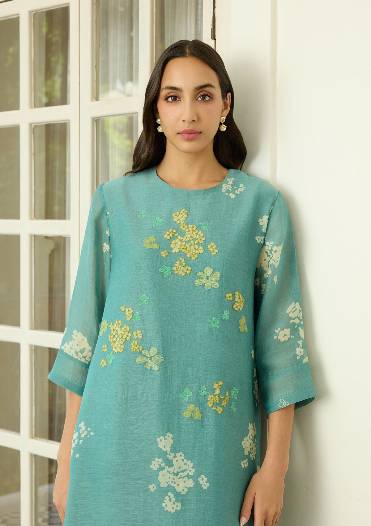 Aqua Floral Applique Co-ord Set