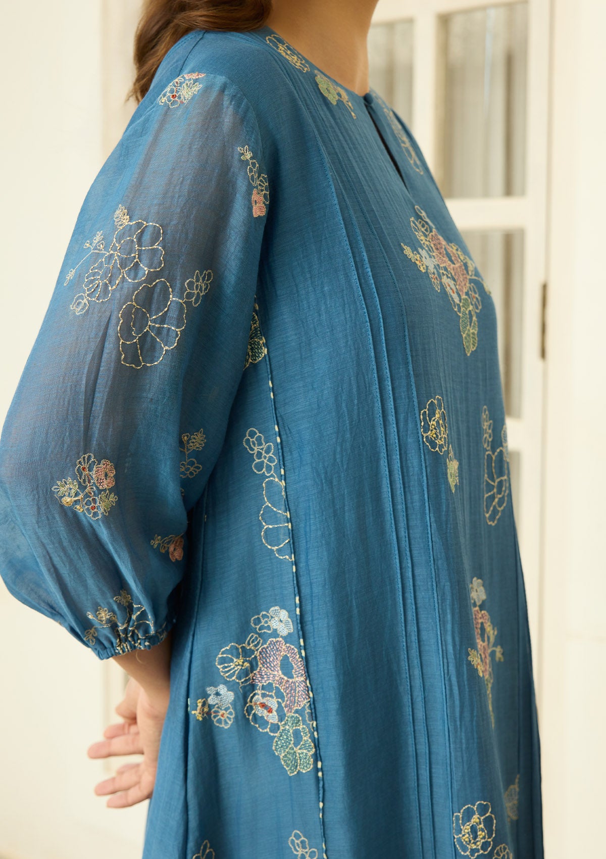 Indigo Thread Embroidered Dress