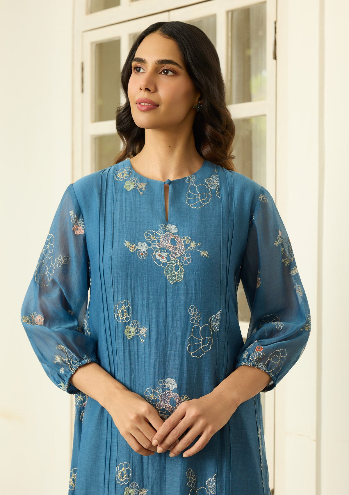 Indigo Thread Embroidered Dress