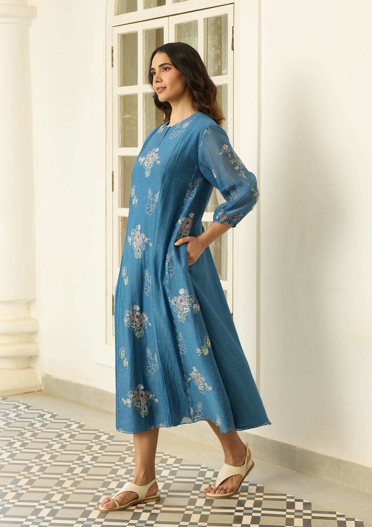 Indigo Thread Embroidered Dress