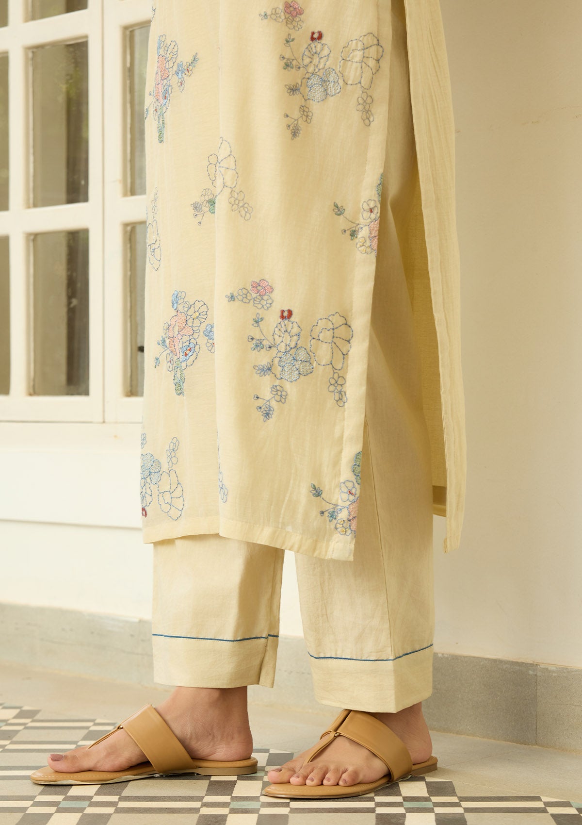Ecru Thread Embroidered Kurta Set