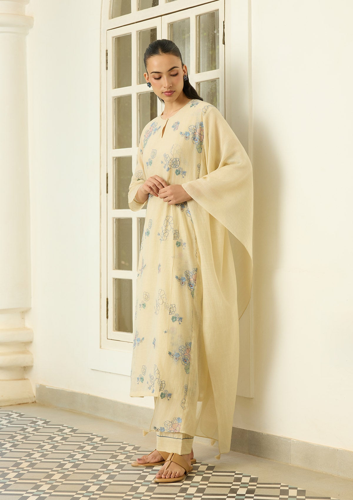 Ecru Thread Embroidered Kurta Set