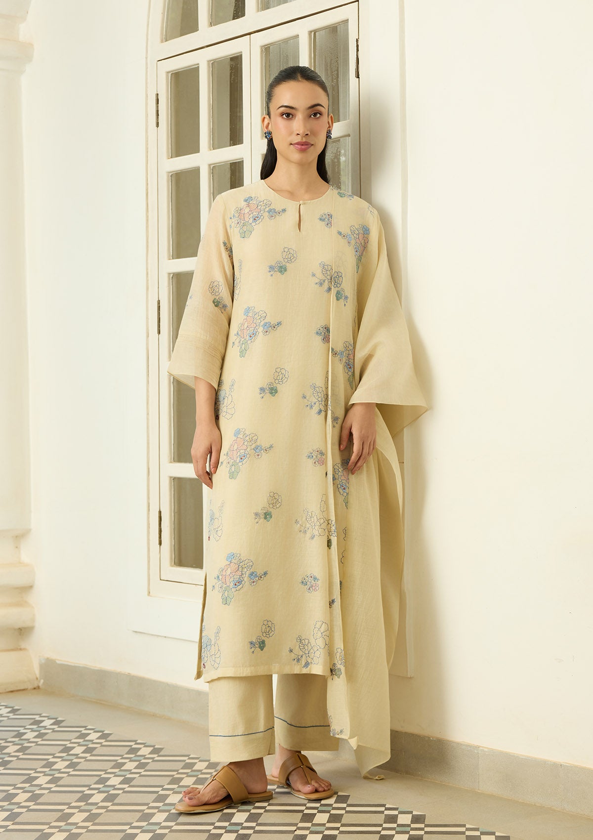 Ecru Thread Embroidered Kurta Set