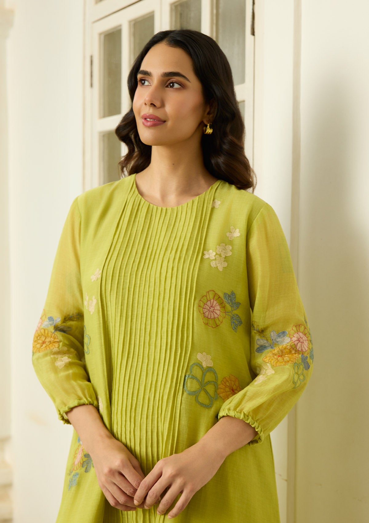 Lime Pintuck Dress