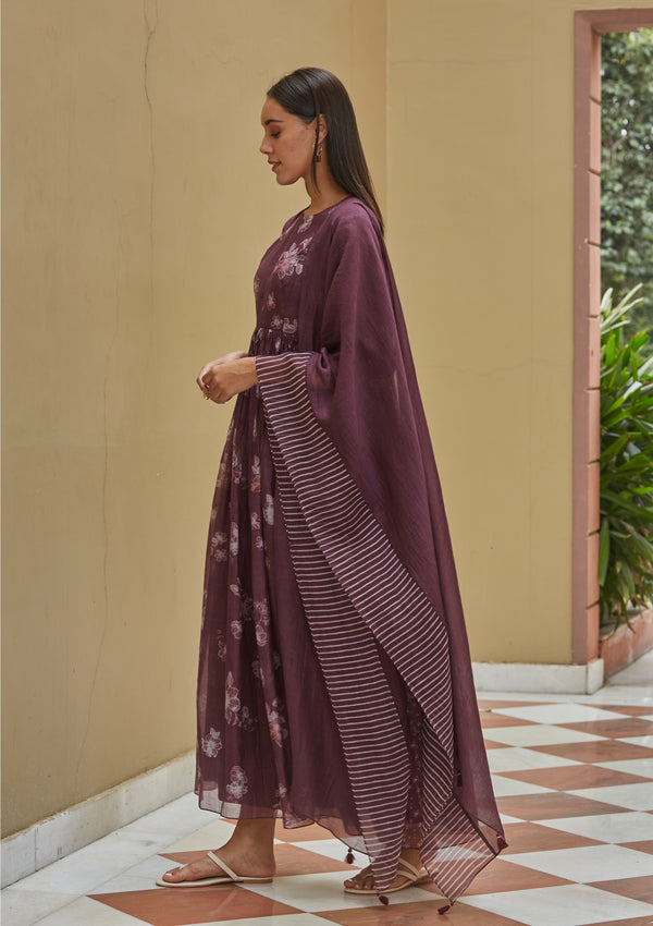 Orchid Discharge Print Anarkali Set
