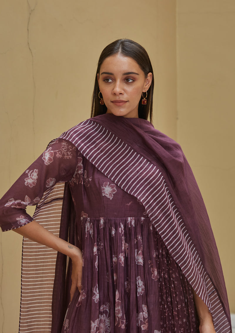 Orchid Discharge Print Anarkali Set