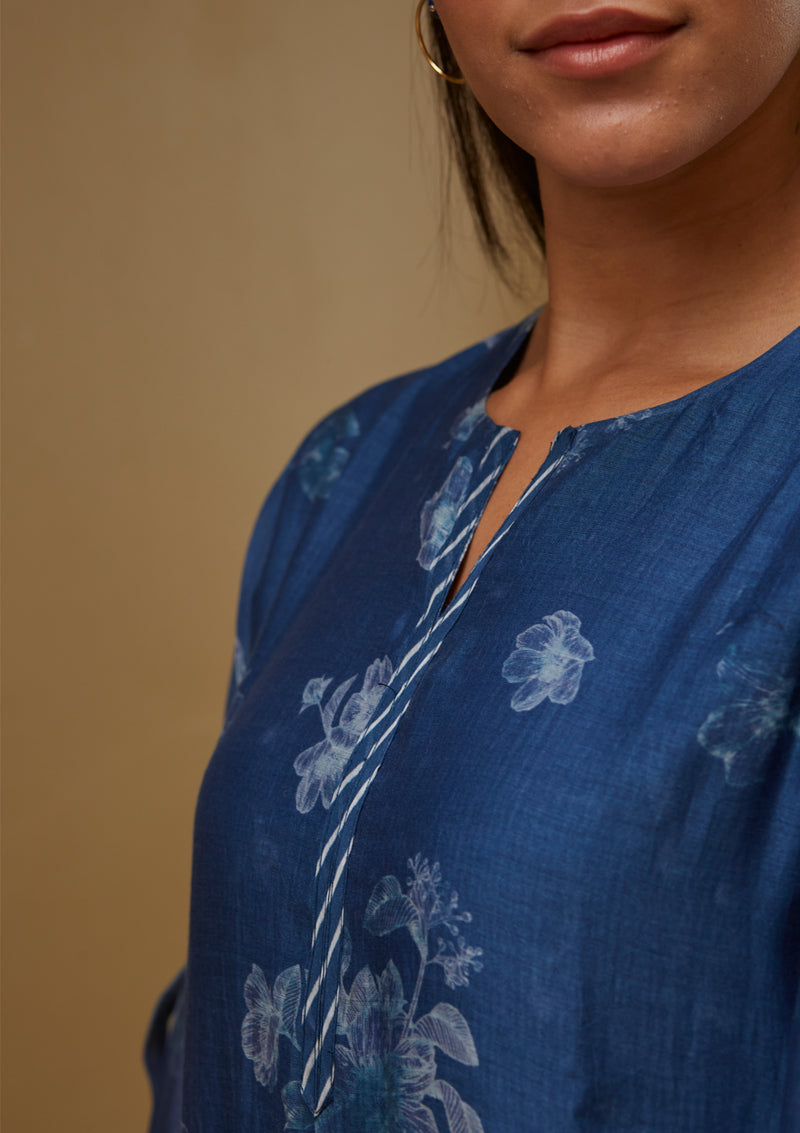 Indigo Discharge Print Kurta Set