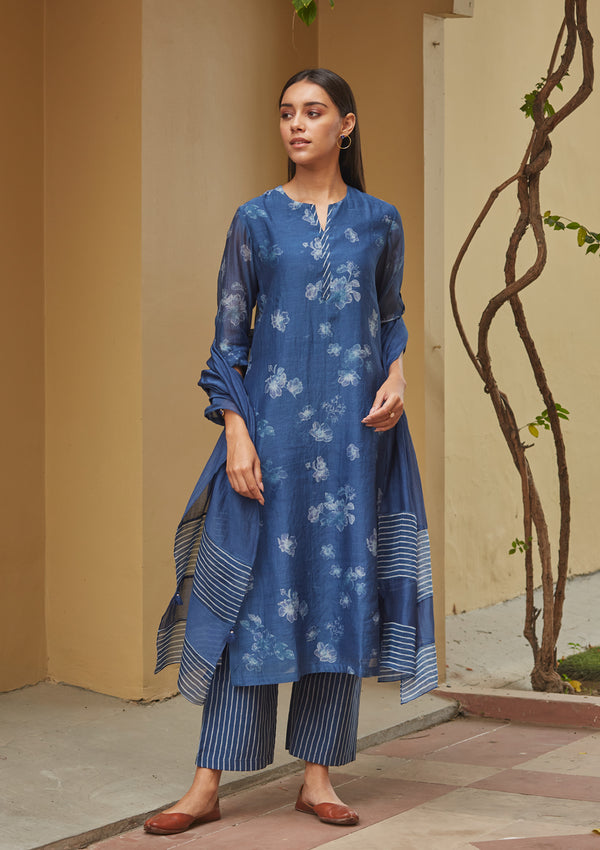 Indigo Discharge Print Kurta Set