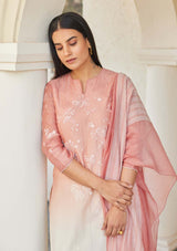 Hibiscus and Pearl Ombre Kurta Set