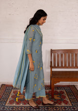 Periwinkle Daffodil Applique Kurta Set