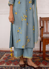 Periwinkle Daffodil Applique Kurta Set