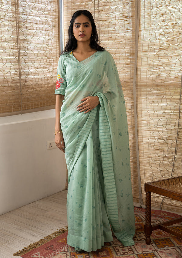 Sage Embroidered Applique Saree