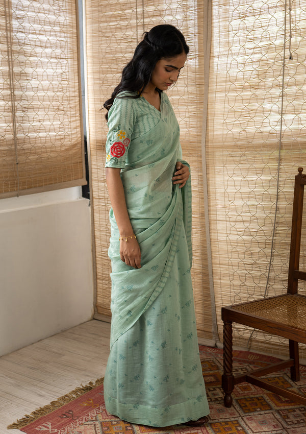 Sage Embroidered Applique Saree