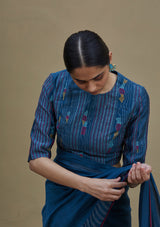 Indigo Dotted Striped Saree