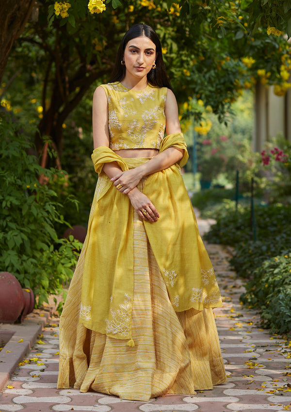 Lime Discharge Print Lehenga Set