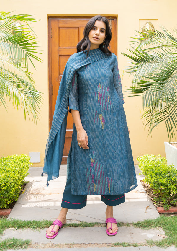 Indigo Embroidered Kurta Set
