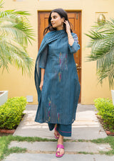 Indigo Embroidered Kurta Set