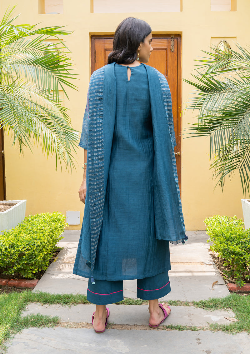 Indigo Embroidered Kurta Set