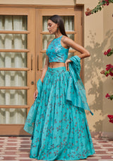 Electric Blue Applique Lehenga Set