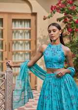 Electric Blue Applique Lehenga Set