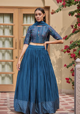 Indigo Discharge Print Lehenga Set