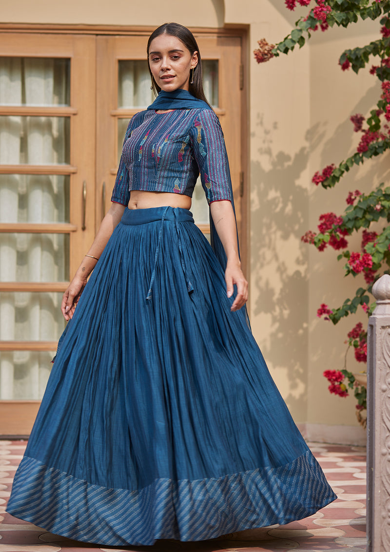 Indigo Discharge Print Lehenga Set