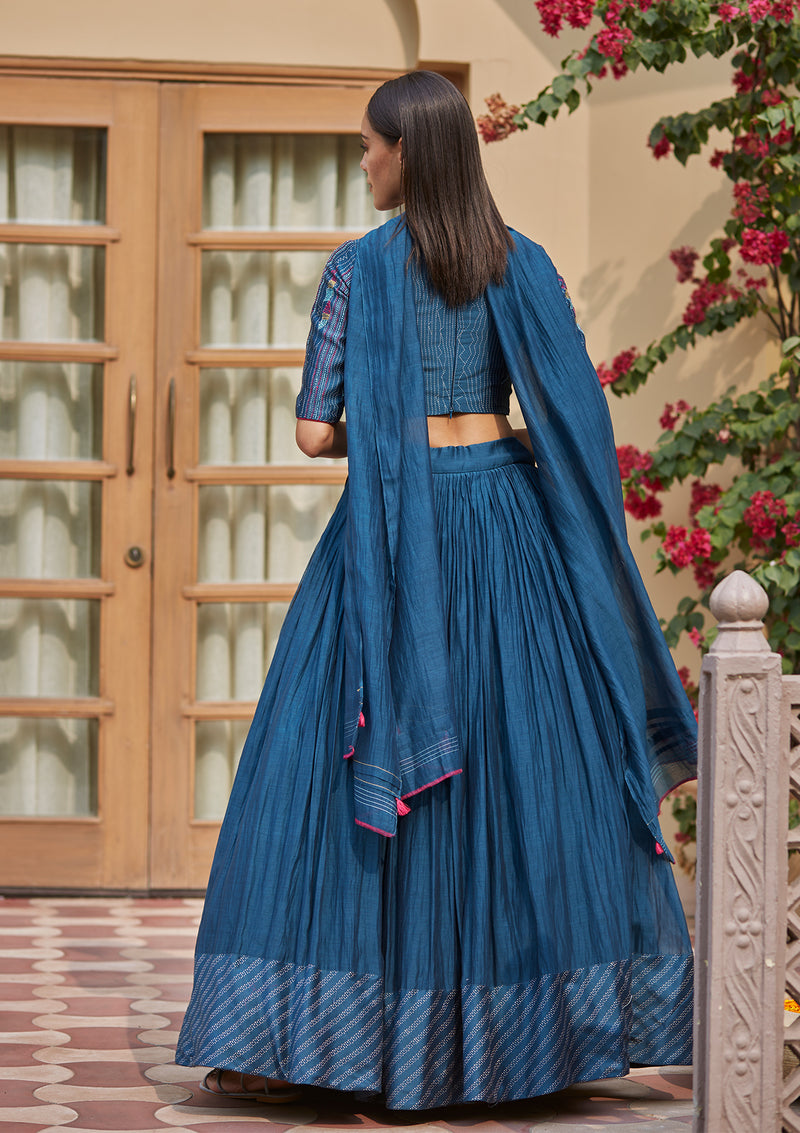 Indigo Discharge Print Lehenga Set
